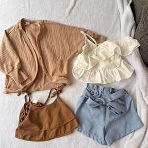 Girls 4T spring summer bundle cardigan tank tops and shorts neutral white brown